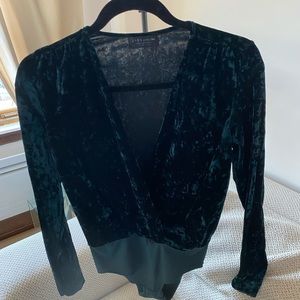zara green velvet bodysuit